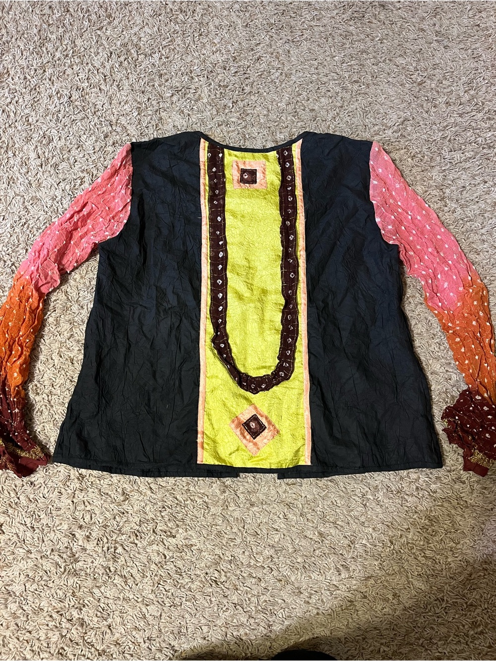 Colorblock Boho Tunic Top with Embroidered Center Panel